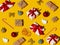 Yellow christmas background holiday gift pattern