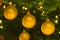 Yellow christmas ornaments in christmas tree