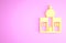 Yellow Church building icon isolated on pink background. Christian Church. Religion of church. Minimalism concept. 3d