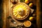 yellow citrus lemon cake tart with cream on table
