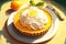 yellow citrus lemon cake tart with cream on table