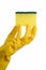 Yellow cleaning sponge and hand