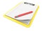 Yellow clipboard and blank lined paper. 3D render