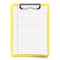 Yellow clipboard and blank paper with lines. 3D render