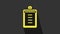 Yellow Clipboard with checklist icon isolated on grey background. Control list symbol. Survey poll or questionnaire