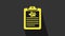 Yellow Clipboard with medical clinical record pet icon isolated on grey background. Health insurance form. Medical check