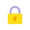 Yellow closed lock with keyhole and handle personal information protect vector flat illustration