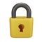 Yellow closed padlock, lock icon, safety and confidentiality information and property