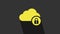 Yellow Cloud computing lock icon isolated on grey background. Security, safety, protection concept. 4K Video motion