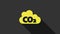Yellow CO2 emissions in cloud icon isolated on grey background. Carbon dioxide formula, smog pollution concept