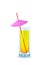Yellow cocktail glass with straw and umbrella