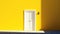 Yellow color wall with a white or yellow color door, high quality, Clean sharp focus. High-end retouching