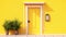 Yellow color wall with a white or yellow color door, high quality, Clean sharp focus. High-end retouching