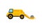 Yellow combine harvester or reaping machine. Heavy machinery. Farm equipment. Agricultural vehicle. Flat vector icon