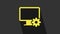 Yellow Computer monitor and gear icon isolated on grey background. Adjusting, service, setting, maintenance, repair