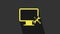 Yellow Computer monitor with screwdriver and wrench icon isolated on grey background. Adjusting, service, setting