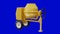 Yellow concrete, cement mixer machine mixing cement isolated on blue screen background Chroma key