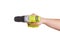 Yellow cordless screwdriver in hand