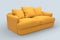 Yellow couch with pillows on studio grey background