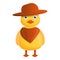 Yellow cowboy duck icon, cartoon style