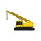 Yellow crane on crawler tracks. Construction engineering theme. Heavy equipment for building houses. Flat vector icon