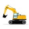 Yellow crawler excavator. Side view. Vector illustration.