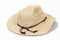 yellow cream wickerwork cowboy lady hat isolated