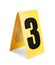 Yellow crime scene marker with number three on white background