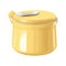 Yellow crockery bowl with soup and lid