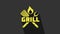 Yellow Crossed fork and spatula icon isolated on grey background. Fire flame sign. BBQ fork and spatula sign. Barbecue