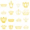 Yellow Crowns. Tiara. Diadem. Sketch crown. Hand drawn queen tiara, king crown. Royal imperial coronation symbols