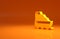 Yellow Cruise ship in ocean icon isolated on orange background. Cruising the world. Minimalism concept. 3d illustration