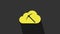 Yellow Cryptocurrency cloud mining icon isolated on grey background. Cloud with pickaxe, bitcoin, digital money market
