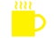A yellow cup with handle and hot steam rising symbol white backdrop