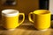 Yellow cup. Sunny Delight. The Vibrant Yellow Mug. Generative AI