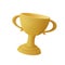 Yellow cup winner 3d icon. Main prize for successful champion. Bowl with two handles on stand. Award trophy for best.
