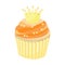 Yellow cupcake with a cute crown in cartoon style