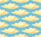 Yellow curly cartoon style clouds on blue background vector seamless pattern