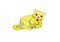 A yellow cute cat licking her furr