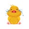 Yellow cute chicken is crying. Vector illustration on white background.
