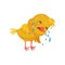 Yellow cute chicken sobbing. Vector illustration on white background.