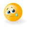 Yellow cute sad emoticon with tear. Smiley, face with emotions. Facial expression, mood. 3d realistic emoji. Funny