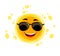 Yellow Cute sunshine. Childish sun joy. Funny sun. Smiling sun with sunbeams cartoon character.