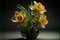 Yellow daffodils in a vase on a dark background