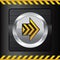 Yellow danger button on a steel background