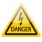 Yellow danger sign. Lightning warning symbol icon. Vector