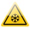 Yellow danger sign. Snowflake warning symbol icon. Vector