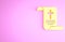 Yellow Decree, paper, parchment, scroll icon icon isolated on pink background. Chinese scroll. Minimalism concept. 3d