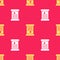 Yellow Decree, paper, parchment, scroll icon icon isolated seamless pattern on red background. Vector Illustration.