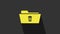 Yellow Delete folder icon isolated on grey background. Folder with recycle bin. Delete or error folder. Close computer